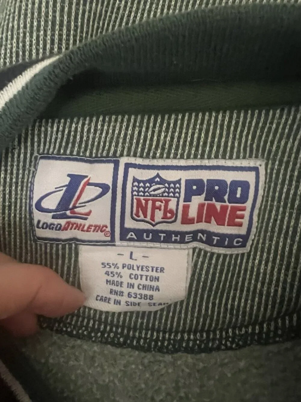 Vtg 90s NY JETS “Authentic Pro Line” Crewneck Sweatshirt Size L Green Striped.